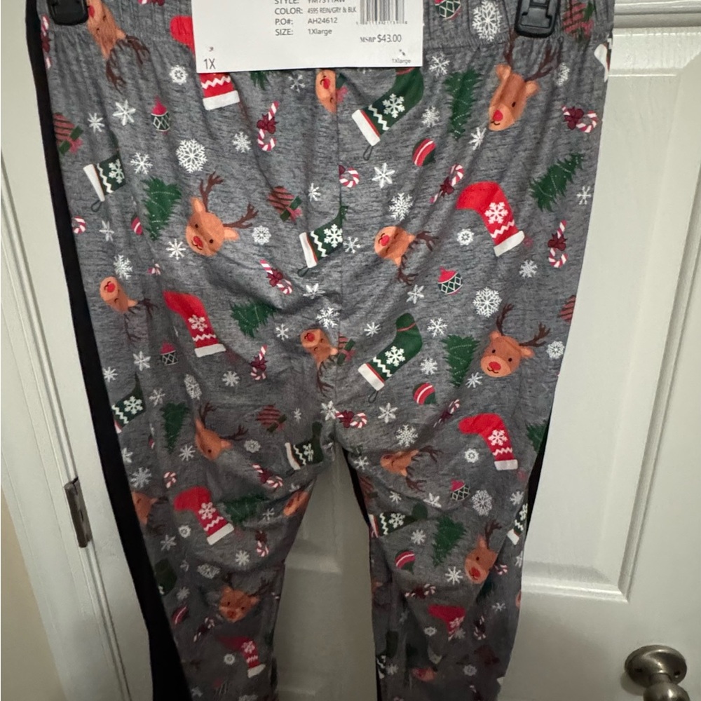 NWT Star Style Christmas Leggings Sz 1X Black + Candy Cane Gifts Reindeer Trees